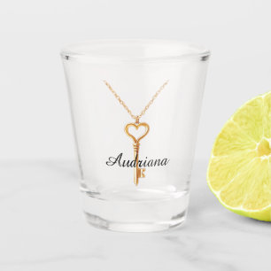 Goldkette Herzanhänger Schlüssel Schnapsglas