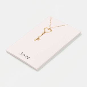 Goldkette Herzanhänger Schlüssel zum Herzen Liebe Post-it Klebezettel