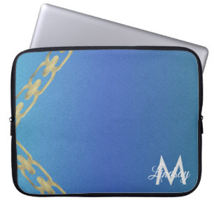 Goldketten-Glitzer Blau Mit Monogramm Laptop-Sieb Laptopschutzhülle