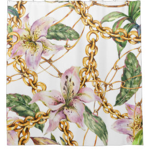 Goldketten & Royal Lilies: Wasserfarbenprächtige E Duschvorhang