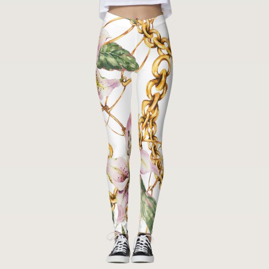 Goldketten & Royal Lilies: Wasserfarbenprächtige E Leggings (Vorderseite)