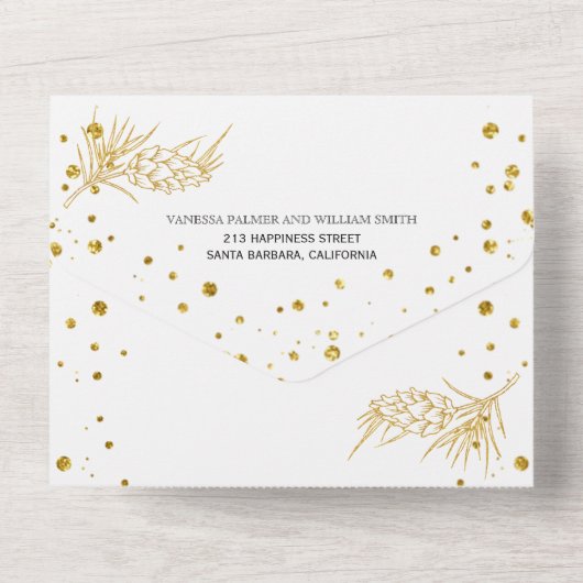 Goldkiefer, Konfetti Mitternacht Blaue Hochzeit Gl All In One Einladung (Rückseite)