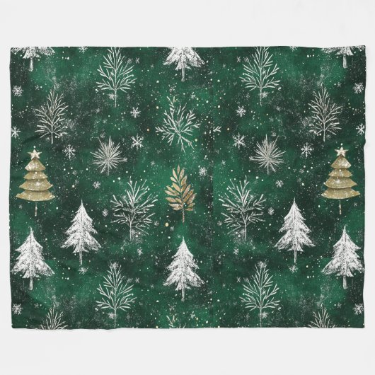 Goldkiefern Silberschneeflocken Jäger Grün Fleecedecke (Vorderseite (Horizontal))