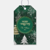 Goldkiefern Silberschneeflocken Jäger Grün Geschenkanhänger (Vorderseite)