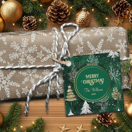 Goldkiefern Silberschneeflocken Jäger Grün Geschenkanhänger