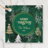 Goldkiefern Silberschneeflocken Jäger Grün Geschenkanhänger (Vorderseite)