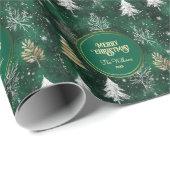Goldkiefern Silberschneeflocken Jäger Grün Geschenkpapier (Rolleneckpunkt)