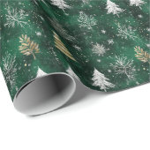 Goldkiefern Silberschneeflocken Jäger Grün Geschenkpapier (Rolleneckpunkt)