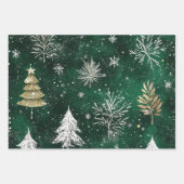 Goldkiefern Silberschneeflocken Jäger Grün Geschenkpapier Set (Vorderseite 3)