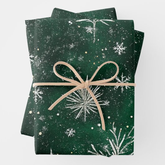 Goldkiefern Silberschneeflocken Jäger Grün Geschenkpapier Set (Beispiel)