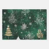 Goldkiefern Silberschneeflocken Jäger Grün Geschenkpapier Set (Vorderseite)