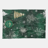 Goldkiefern Silberschneeflocken Jäger Grün Geschirrtuch (Horizontal)