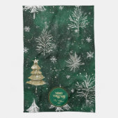 Goldkiefern Silberschneeflocken Jäger Grün Geschirrtuch (Vertikal)