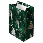 Goldkiefern Silberschneeflocken Jäger Grün Mittlere Geschenktüte (Vorderseite Schrägansicht)
