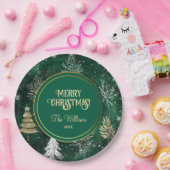 Goldkiefern Silberschneeflocken Jäger Grün Pappteller (Party)