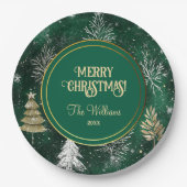 Goldkiefern Silberschneeflocken Jäger Grün Pappteller (Vorderseite)