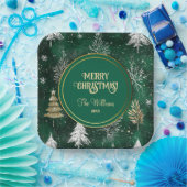 Goldkiefern Silberschneeflocken Jäger Grün Pappteller (Party)