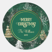 Goldkiefern Silberschneeflocken Jäger Grün Runder Aufkleber (Vorderseite)