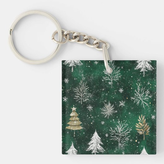 Goldkiefern Silberschneeflocken Jäger Grün Schlüsselanhänger (Vorderseite)
