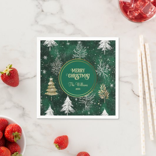 Goldkiefern Silberschneeflocken Jäger Grün Serviette (Beispiel)