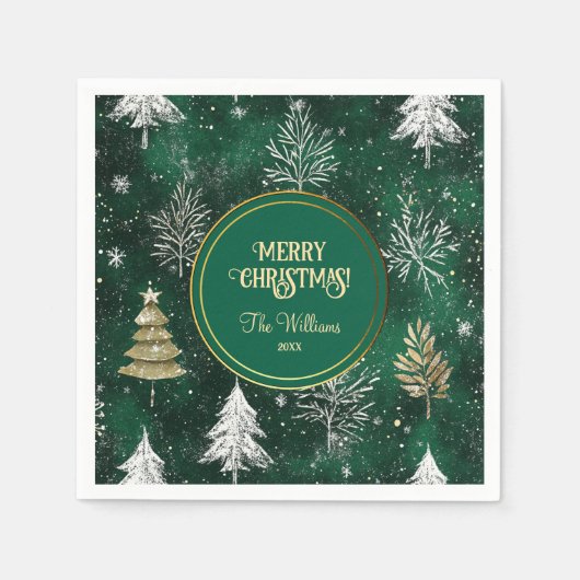 Goldkiefern Silberschneeflocken Jäger Grün Serviette (Vorderseite)