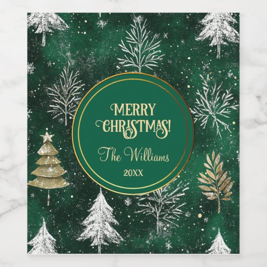 Goldkiefern Silberschneeflocken Jäger Grün Weinetikett (Einzelnes Label)