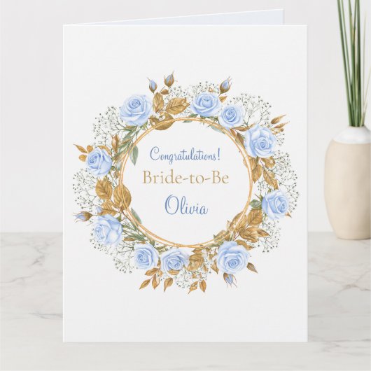Goldkissed Blue Rose Bridal Karte (Vorderseite)