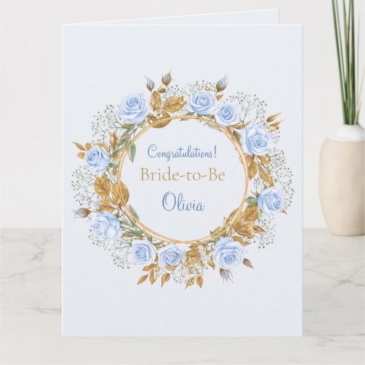 Goldkissed Blue Rose Bridal Karte (Vorderseite)