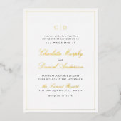 Goldklassische Elegance-Script-Monogram-Hochzeit Folieneinladung (Vorderseite)