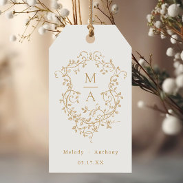 Goldklassische französische Blumenhochzeit Geschenkanhänger