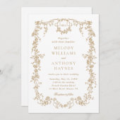 Goldklassische Viktorianische französische Blumenh Einladung (Vorne/Hinten)