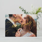 Goldklassisches Foto für Kalligrafie Save the Date Folieneinladung (Stehend vorne)