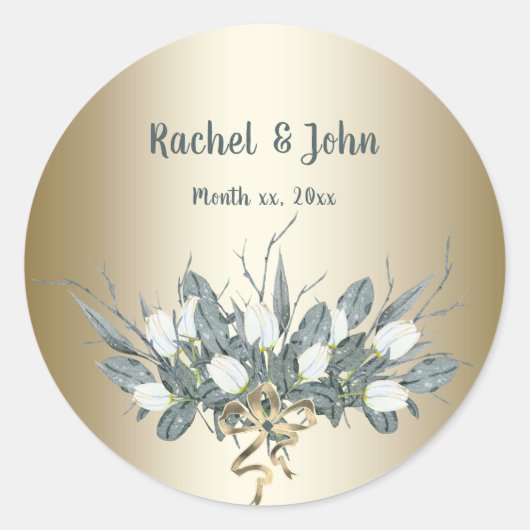 Goldkleber mit weißen Tulpen Runder Aufkleber (Vorderseite)