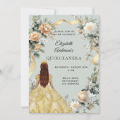 Goldkleid aus Quinceanera Blütengrün Einladung (Vorderseite)