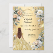 Goldkleid aus Quinceanera, gelbe Blumen Einladung (Vorderseite)