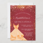 Goldkleid aus Quinceanera Glitzer Einladung (Vorderseite)