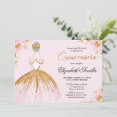 Goldkleid aus Quinceanera-Rosa-Glitzer Einladung (Stehend Vorderseite)