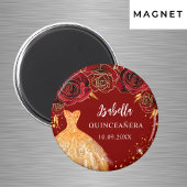 Goldkleid aus Quinceanera, roter Glitzer Magnet