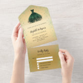 Goldkleid aus Quinceanera, Smaragdgrün, Glitzer UA All In One Einladung (Abreißen)