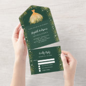 Goldkleid aus Quinceanera, Smaragdgrün, Glitzer UA All In One Einladung (Abreißen)