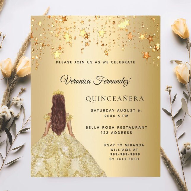 Goldkleid aus Quinceanera - Sterne Einladung (Von Creator hochgeladen)