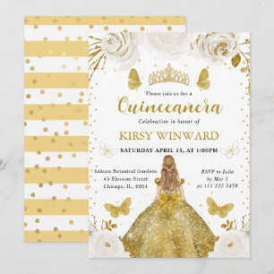 Goldkleid Blonde Prinzessin Quinceanera Einladung