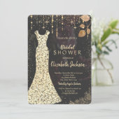 Goldkleid, Confetti Dunkle Rose Brautparty Einladung (Stehend Vorderseite)