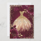 Goldkleid, Diamanten Burgund Rose Quinceañera Einladung (Rückseite)