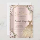 Goldkleid, Diamonds Boho Blume Quinceañera Einladung (Vorderseite)