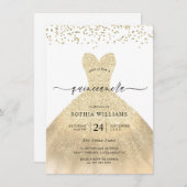 Goldkleid Eleganter Glitzer Quinceanera Party Einladung (Vorne/Hinten)