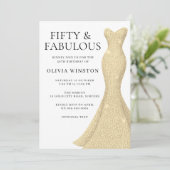 Goldkleid Frauen 50. Geburtstagsparty Einladung (Stehend Vorderseite)