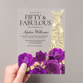 Goldkleid Purple Blumen 50. Geburtstagsparty Acryleinladungen (Insitu (Handheld))