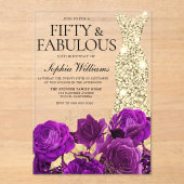 Goldkleid Purple Blumen 50. Geburtstagsparty Acryleinladungen (Vorderseite)