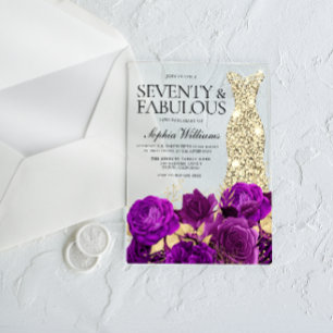 Goldkleid Purple Blumen 70. Geburtstagsparty Acryleinladungen